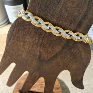 Vintage Gold over .925 Sterling- Diamond Chip Tennis Bracelet/Braided Design